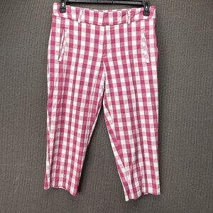Time And Tru Womens Size 8 Pink & White Gingham Capri Pants Cotton Blend Stretch